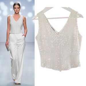 Jkara NY Beaded Formal Top Wmn's S White Sleeveless Sparkling Elegant Camisole
